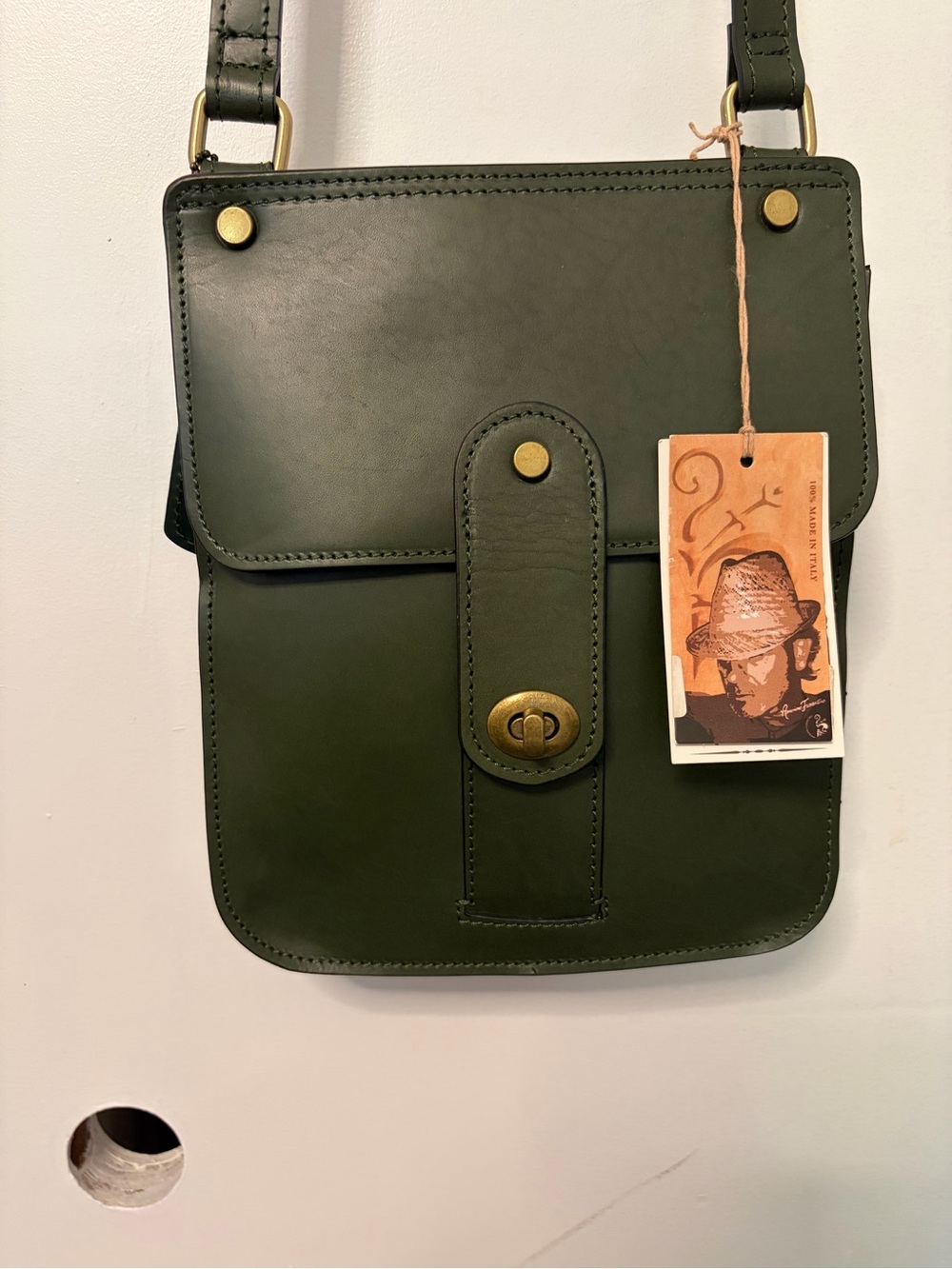 NWT Anonimo Florentino Dark Green Leather Crossbody Bag - Classic Turn-Lock